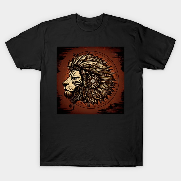 Tribal Lion of Warli T-Shirt by The Mob Shop